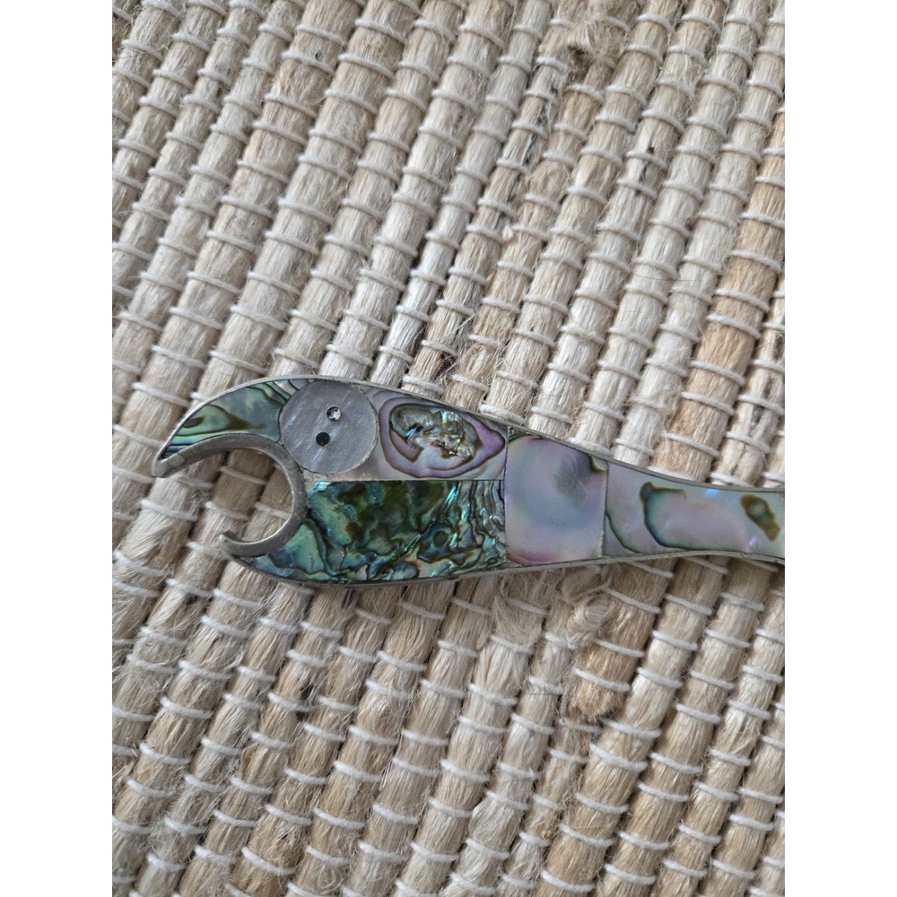 Vtg Fish Bottle / Letter Opener Alpaca Silver Abalone Mother Of Pearl Inlay MX